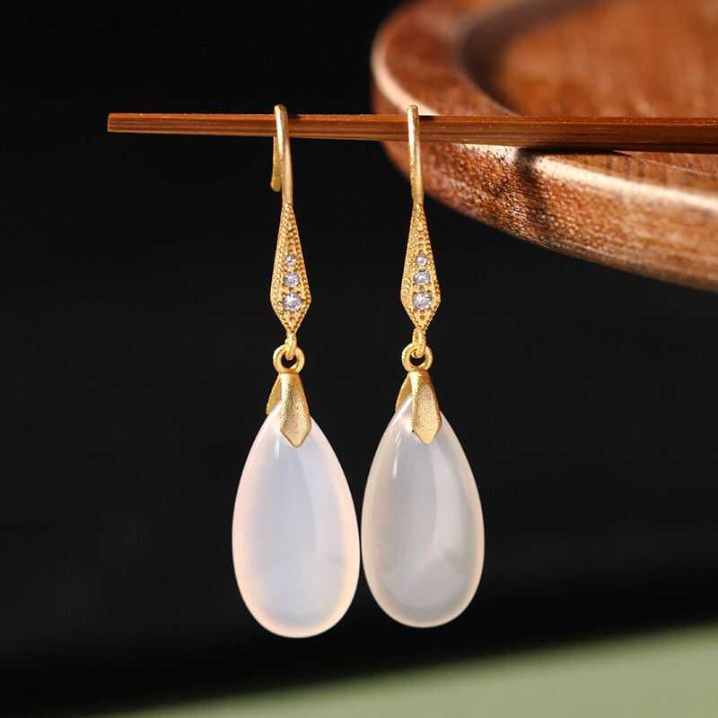 Simple White Jade Teardrop Earrings