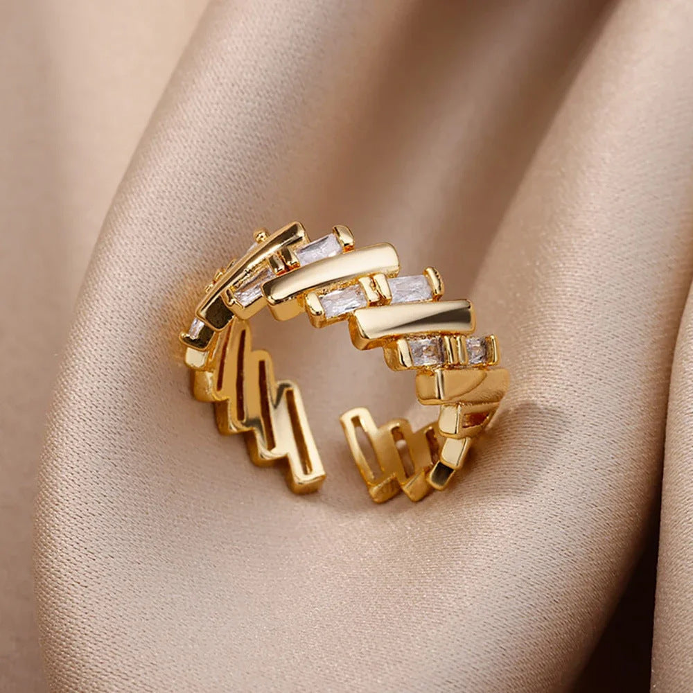 18K Gold-Plated Full Diamond Open Ring — Colorfast Titanium Steel