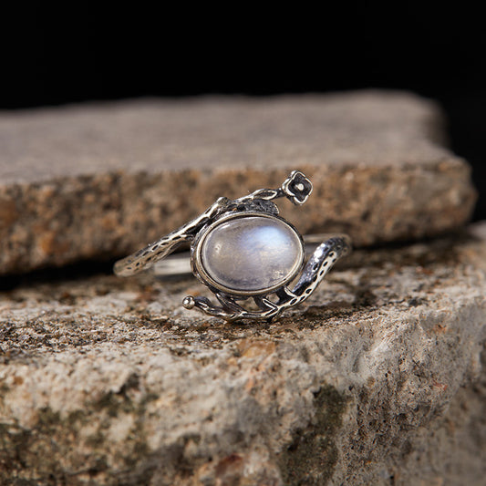 Sterling Silver Natural Moonstone & Colored Gem Marcasite Ring, Adjustable Women's Jewelry