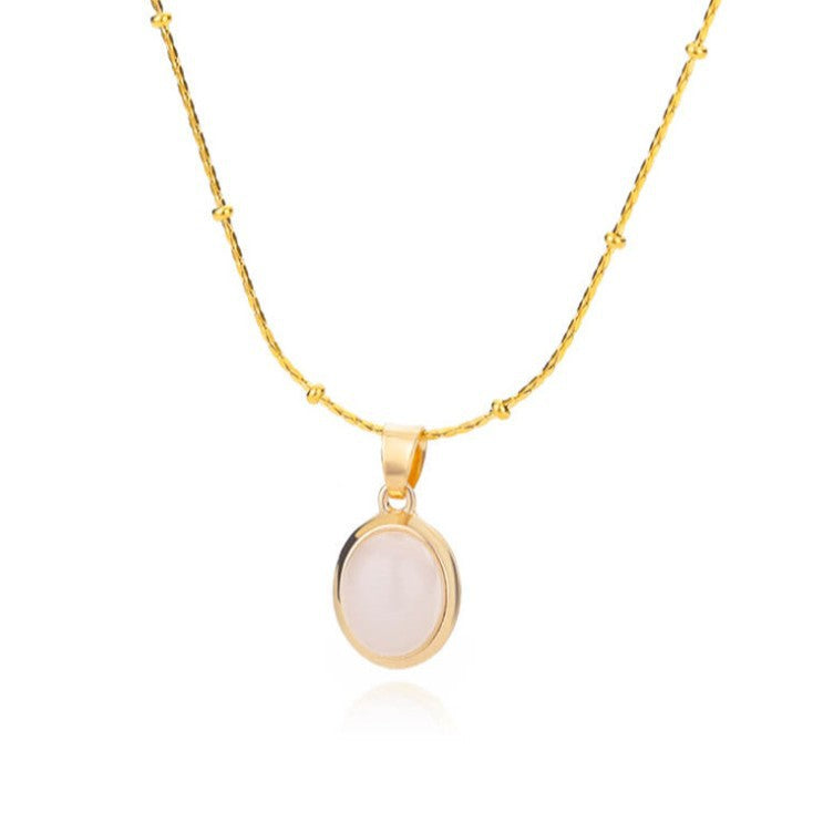 Oval Cat's Eye Pendant Titanium Steel Necklace – Unique Niche Jewelry
