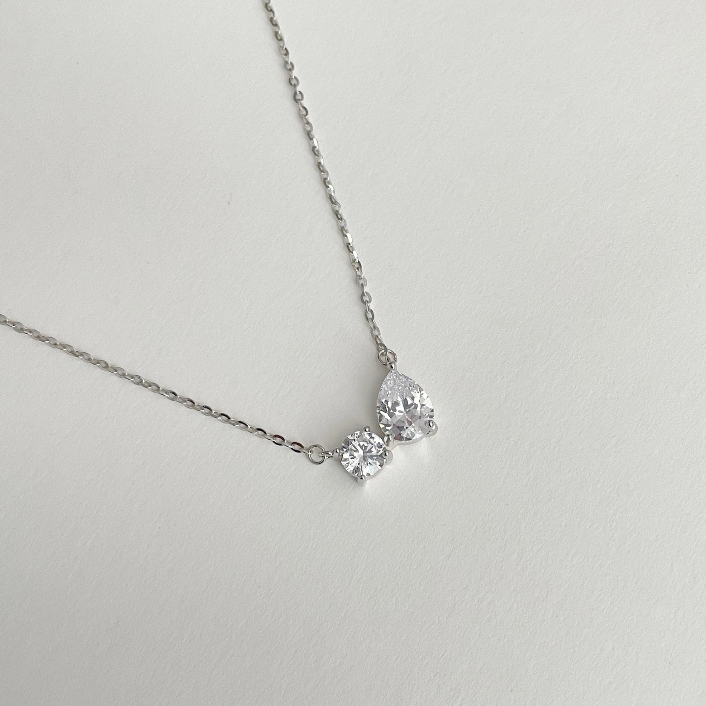 Women's S925 Sterling Silver Water Drop Rhinestone Necklace