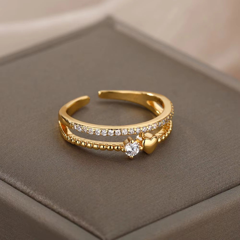18K Gold-Plated Full Diamond Open Ring — Colorfast Titanium Steel
