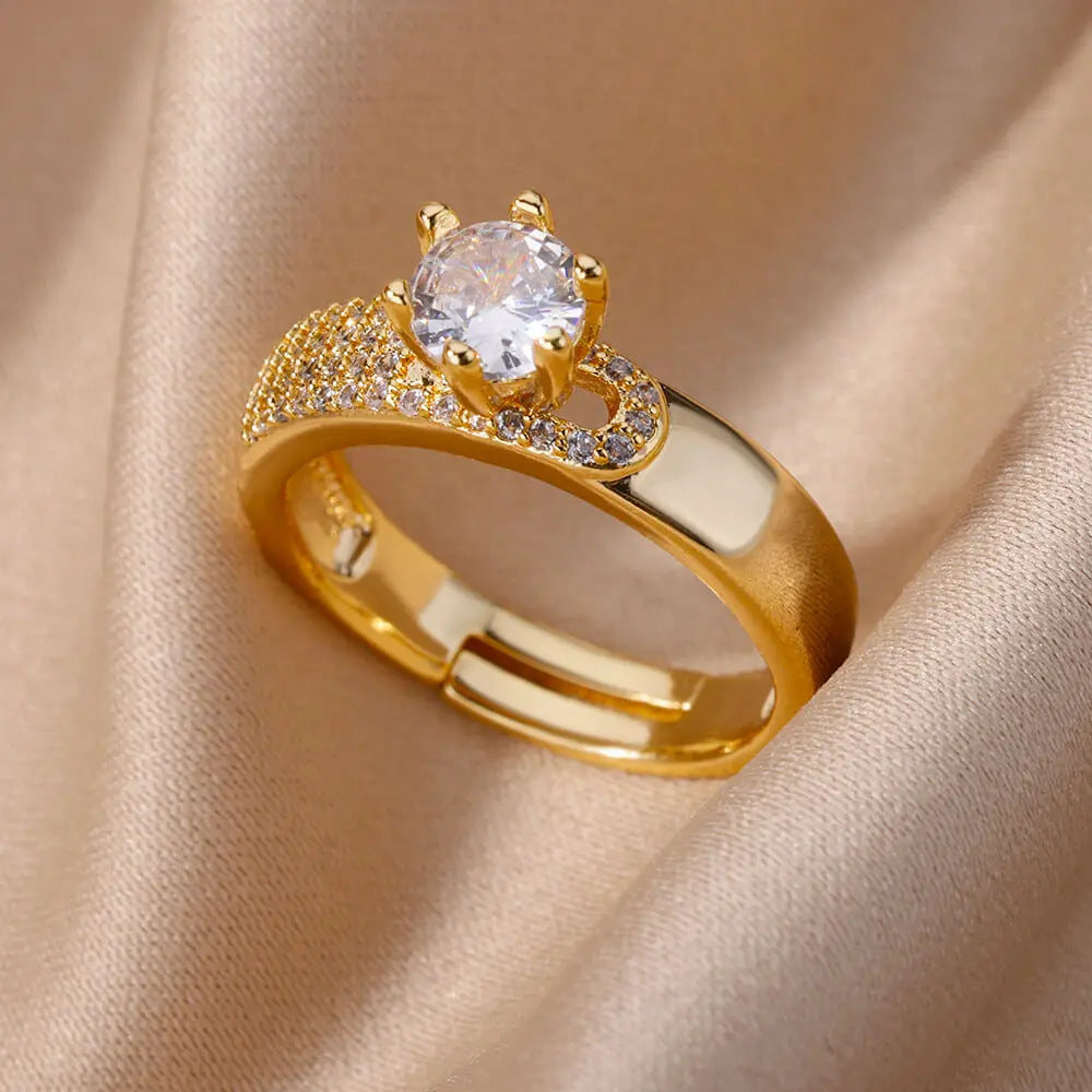 18K Gold-Plated Full Diamond Open Ring — Colorfast Titanium Steel