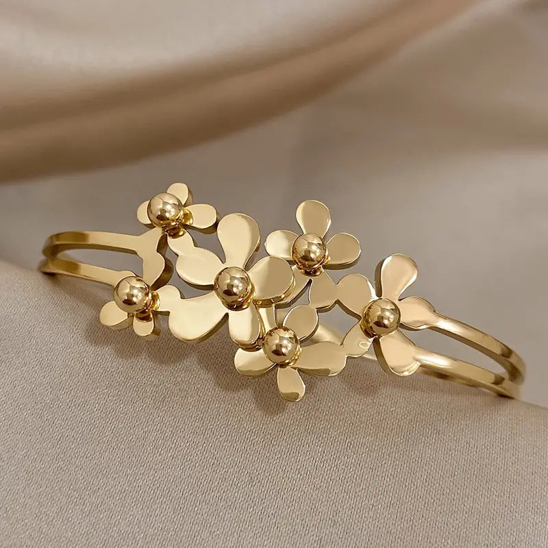 Double-layer Hollow Flower Cluster Stainless Steel Bracelet