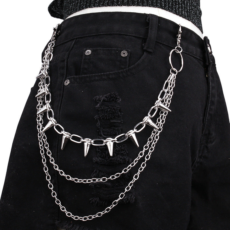 Hip Hop Punk Metal Rivet Multi-Layer Waist Chain