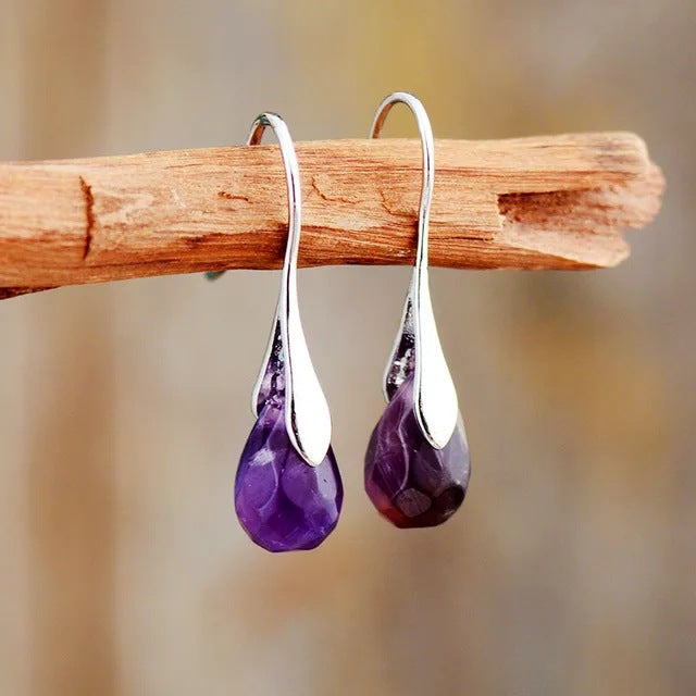 Women's Retro Natural Coral & Amethyst Cut Drop Earrings
