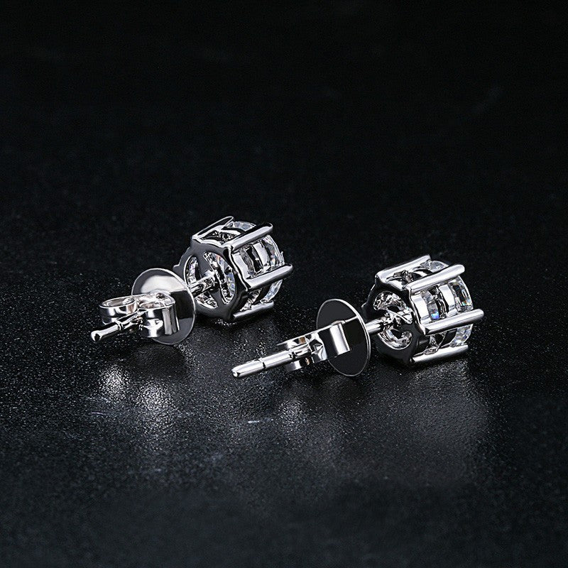 Round Hexaclaw Zircon Stud Earrings