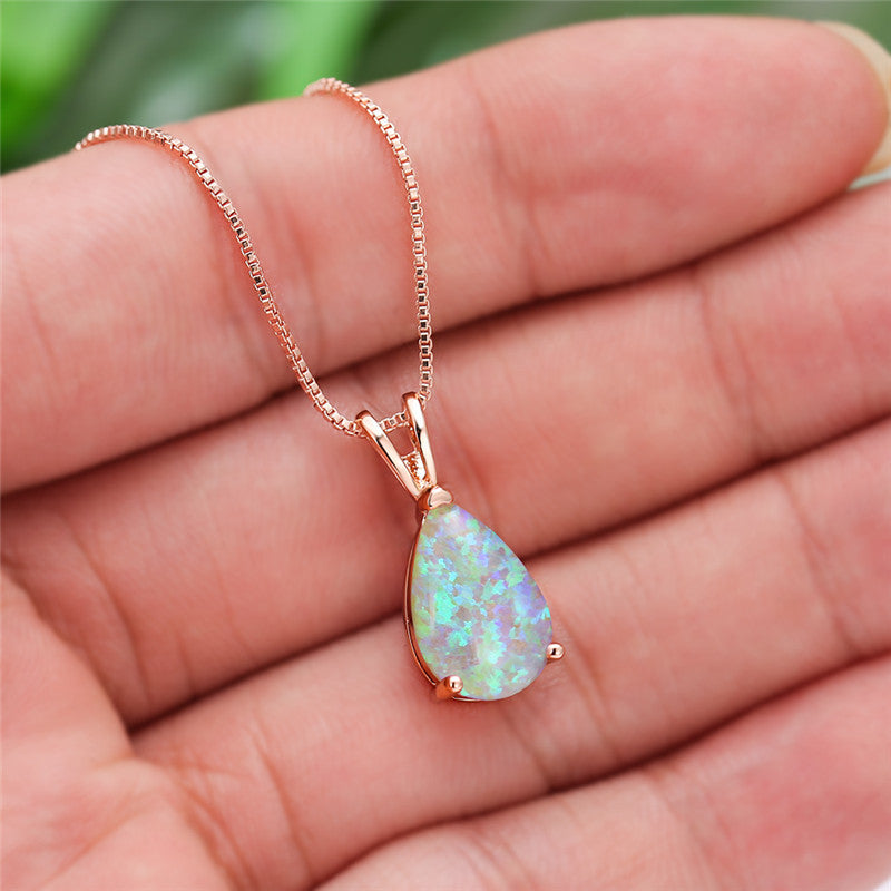 Elegant Colorful Water Drop Opal Pendant Necklace