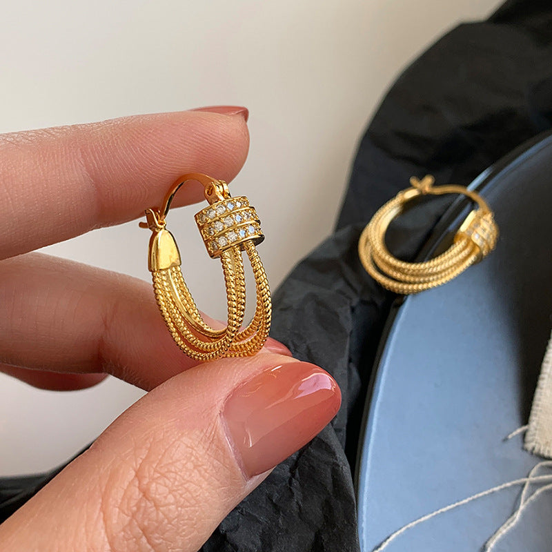 Real Gold Plated U-Shaped Multi-Layer Zircon Earrings – Elegant Statement Jewelry