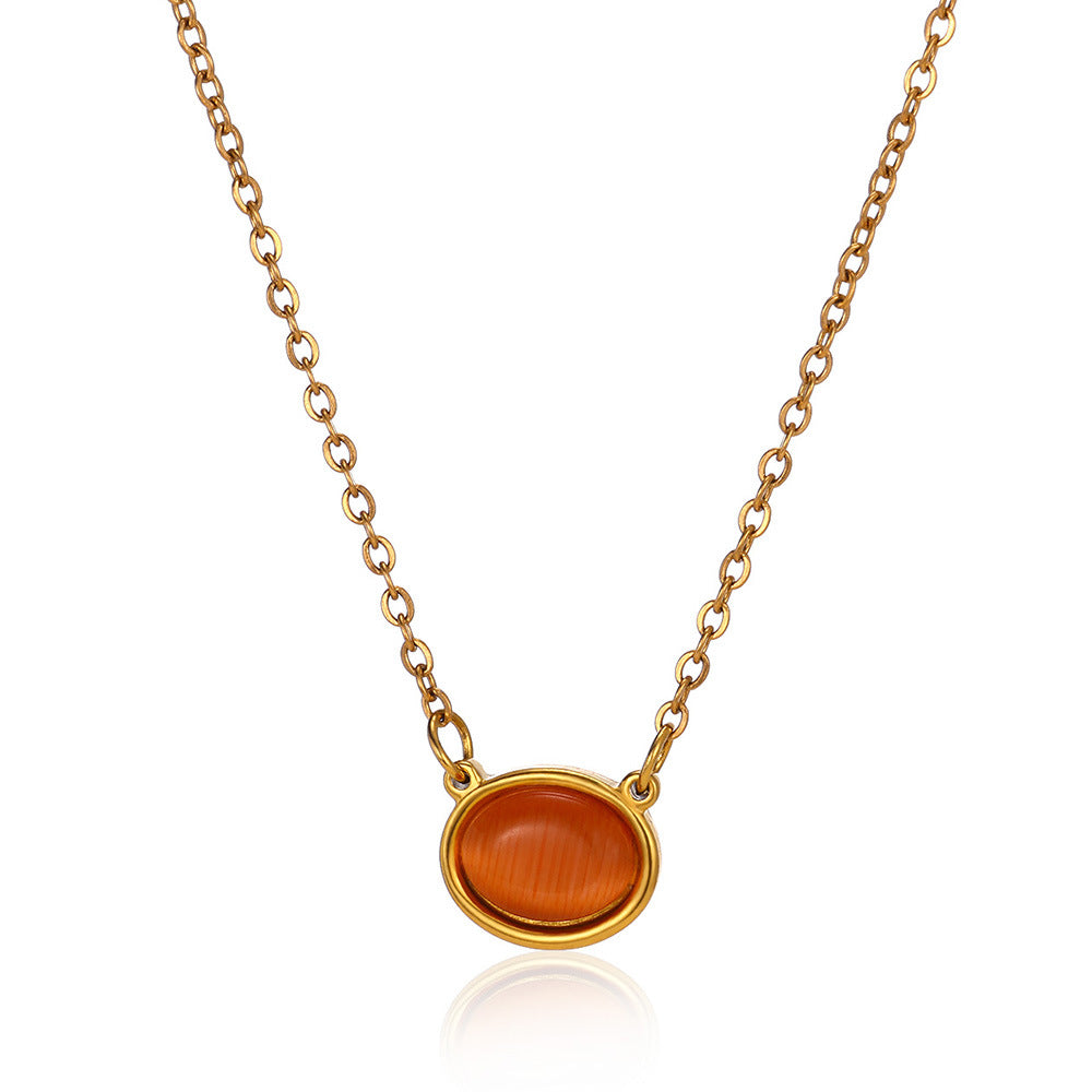Oval Cat's Eye Pendant Titanium Steel Necklace – Unique Niche Jewelry
