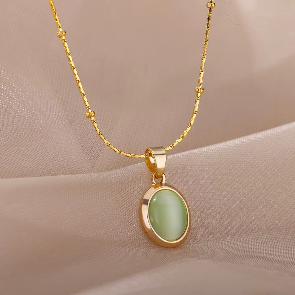 Oval Cat's Eye Pendant Titanium Steel Necklace – Unique Niche Jewelry