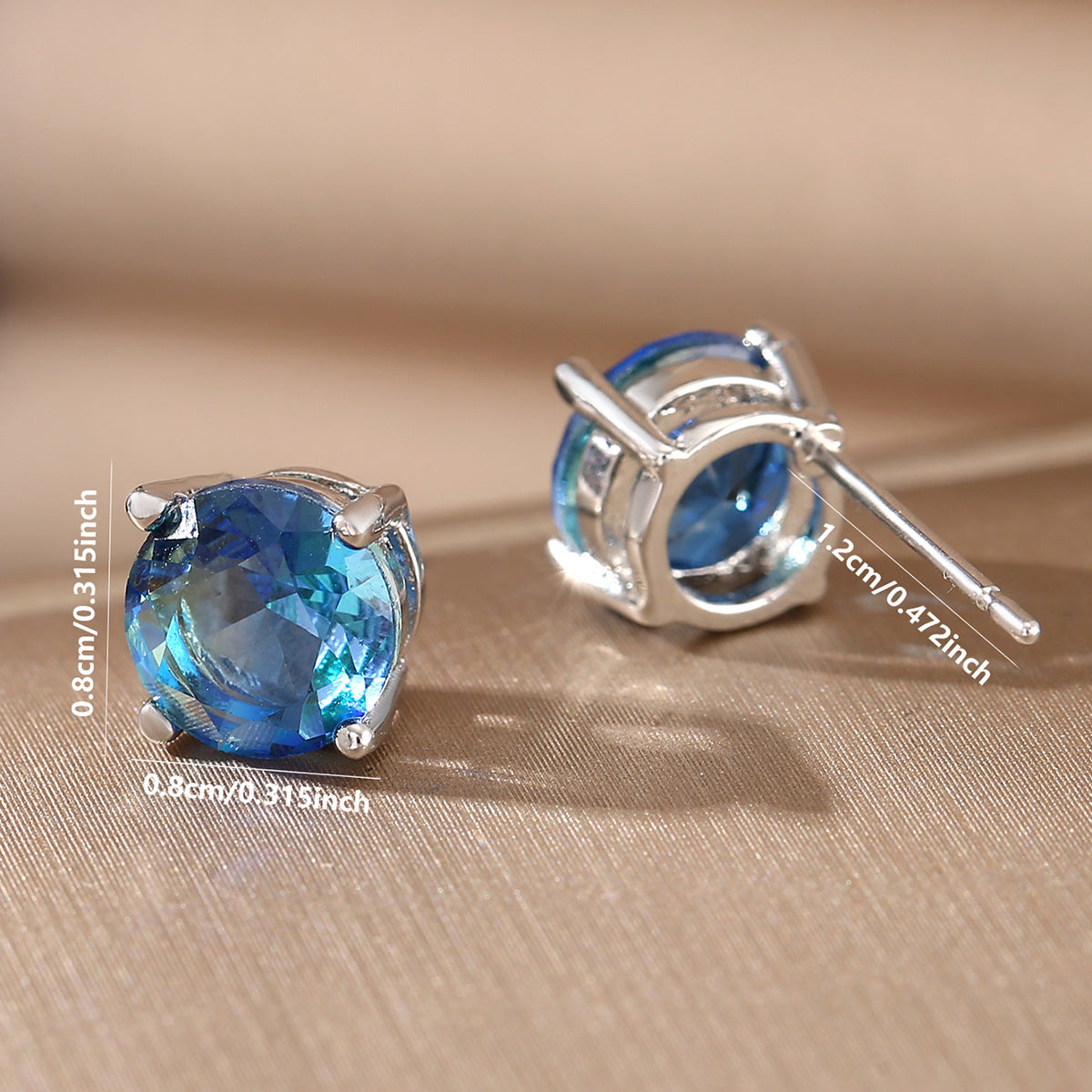 Retro Copper Inlaid Blue Zirconium Stud Earrings