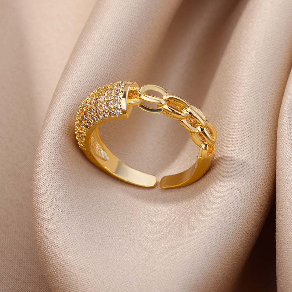 18K Gold-Plated Full Diamond Open Ring — Colorfast Titanium Steel