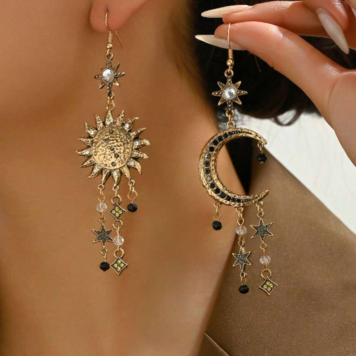 Long Sun & Moon Earrings for Women – Retro Style Jewelry