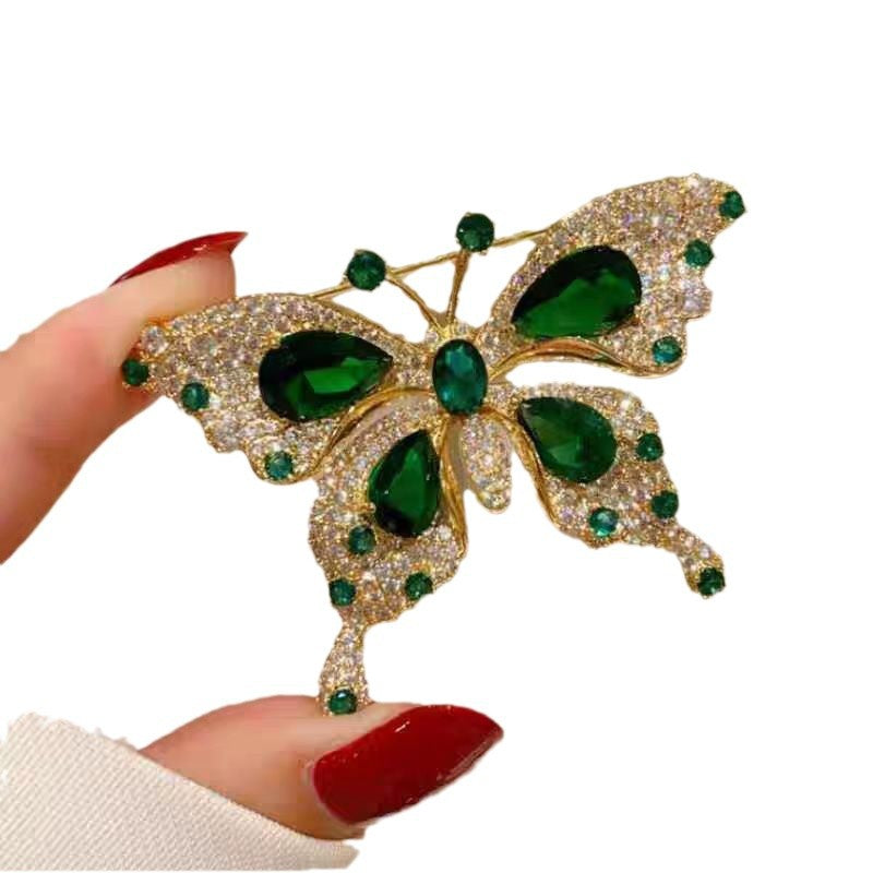 Light Luxury Emerald Butterfly Brooch for Women