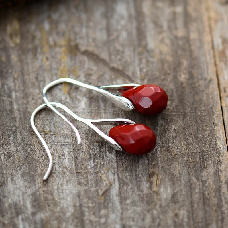 Women's Retro Natural Coral & Amethyst Cut Drop Earrings