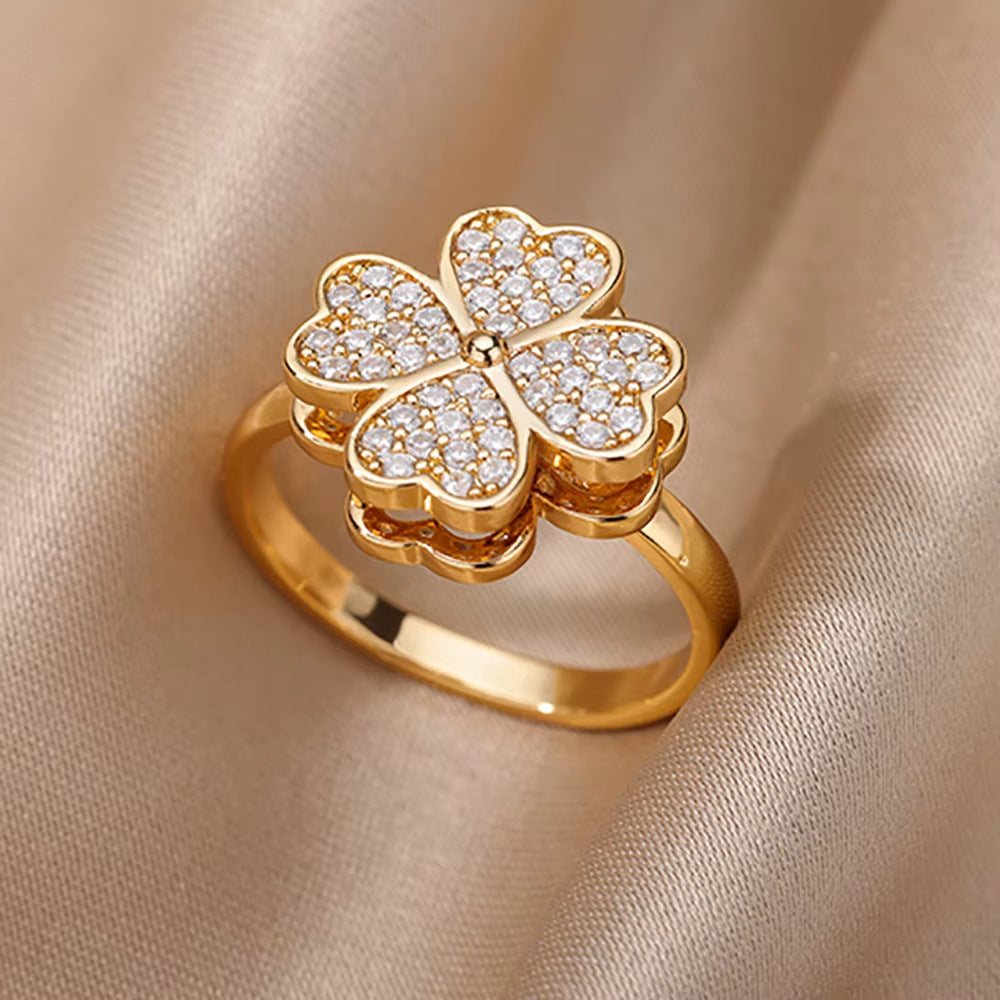 18K Gold-Plated Full Diamond Open Ring — Colorfast Titanium Steel