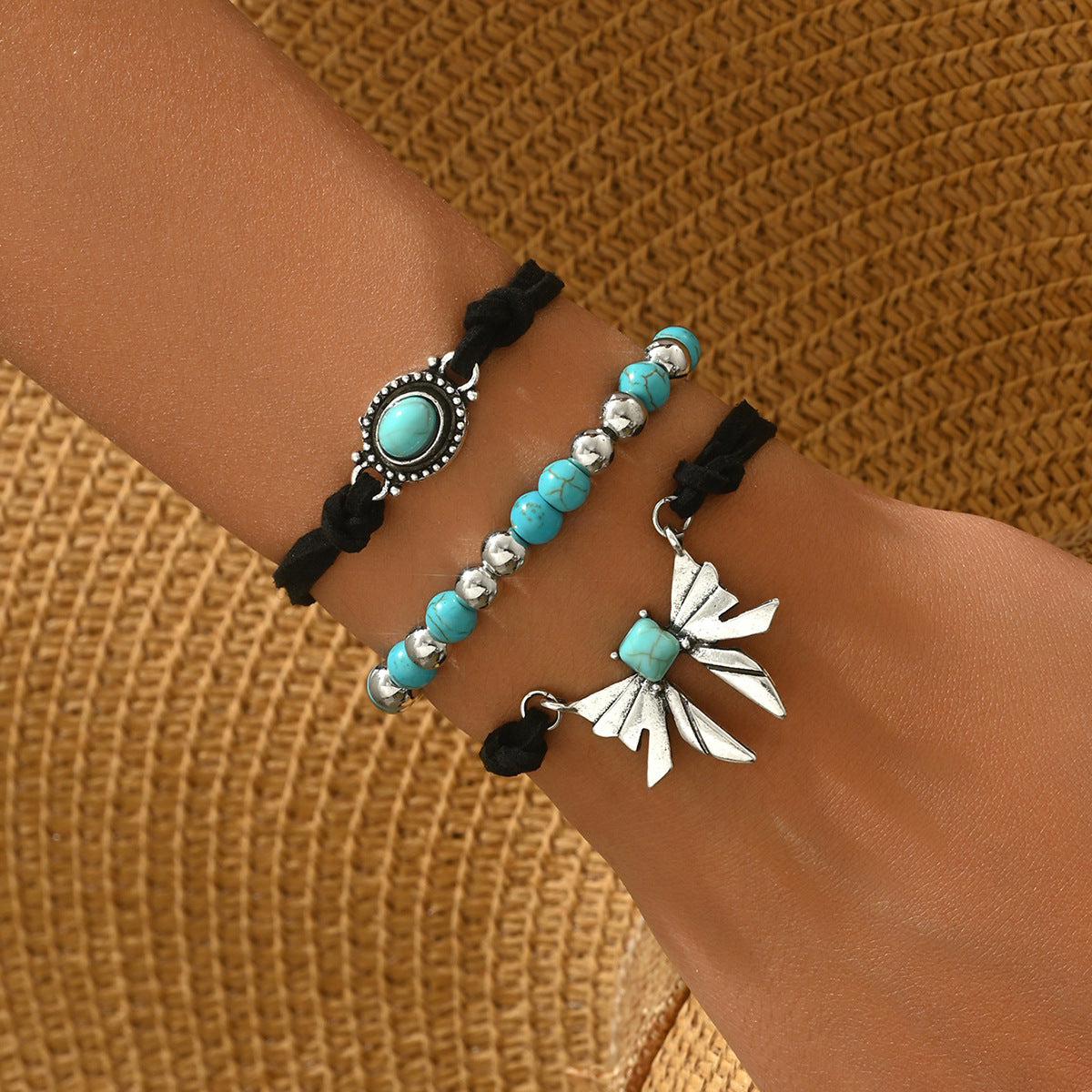 Geometric Butterfly & Turquoise Bracelet Three-Piece Set