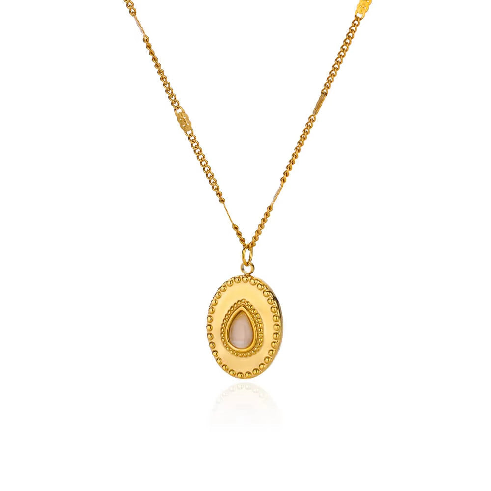 Oval Cat's Eye Pendant Titanium Steel Necklace – Unique Niche Jewelry