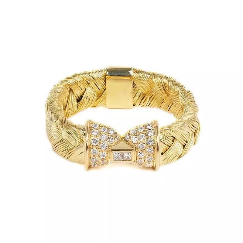 Brushed Bow Diamond-Studded Ring