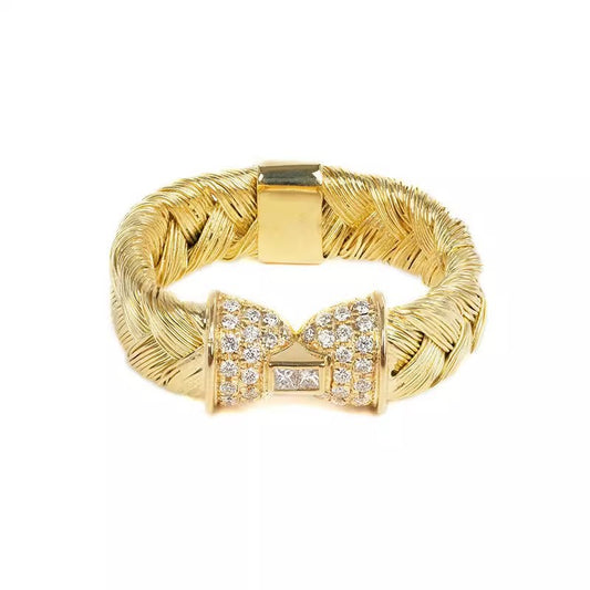 Brushed Bow Diamond-Studded Ring
