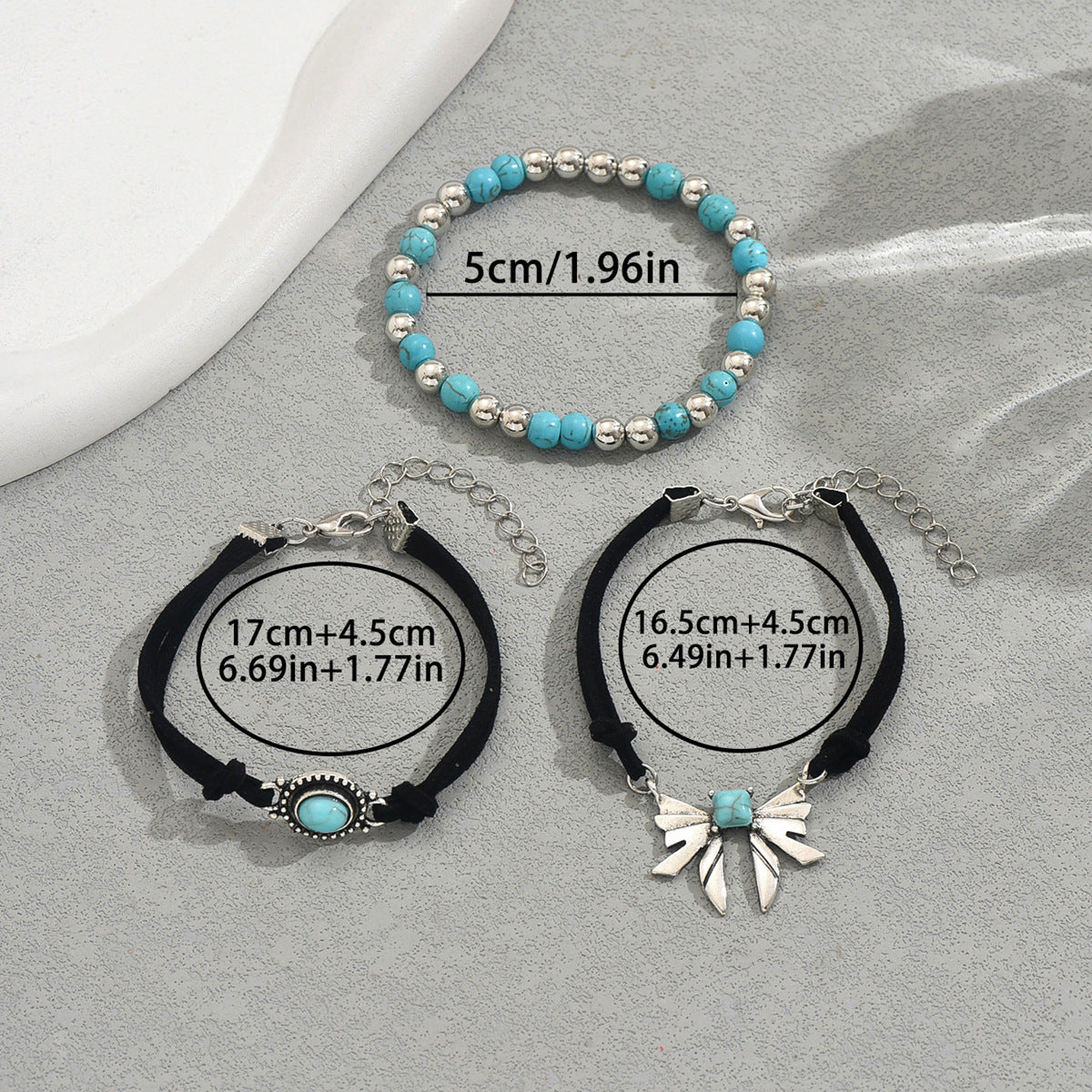 Geometric Butterfly & Turquoise Bracelet Three-Piece Set