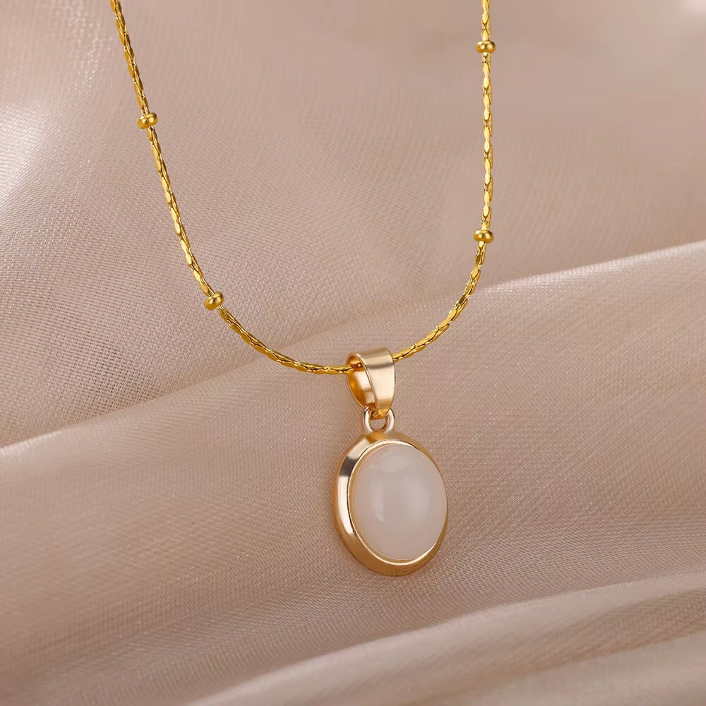 Oval Cat's Eye Pendant Titanium Steel Necklace – Unique Niche Jewelry