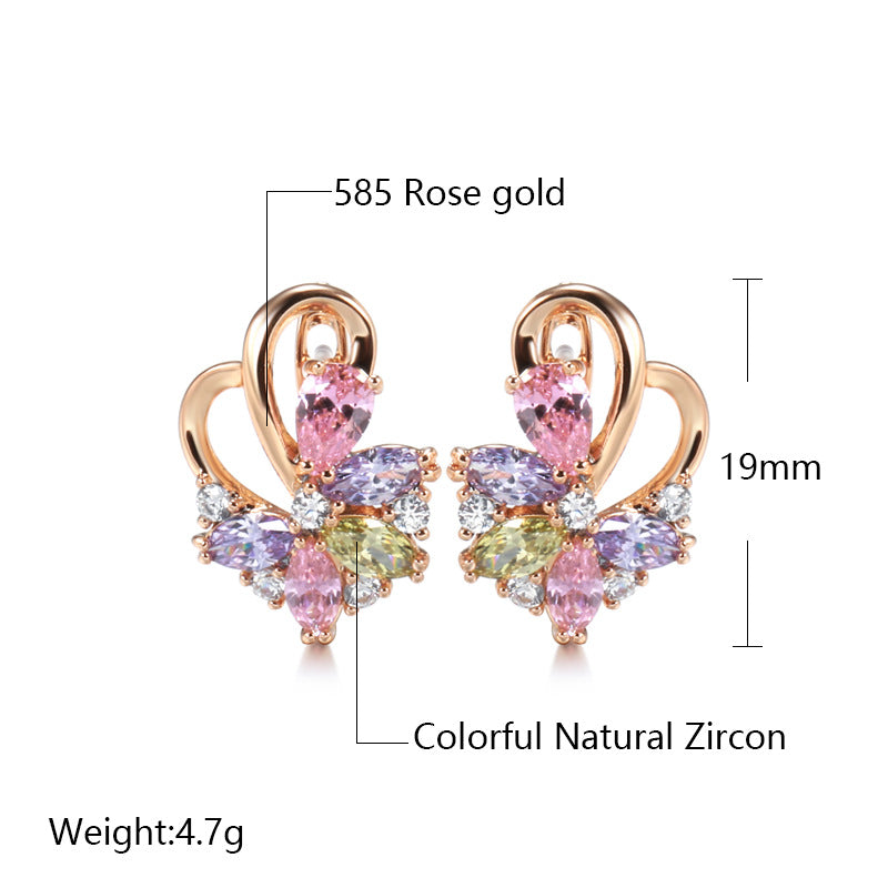 Rose Gold Colorful Zircon Ear Clip & Stud Earrings for Women