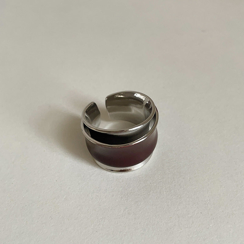 Maillard Style Double-Layer Open Ring – Chocolate Drip Enamel Metal Design