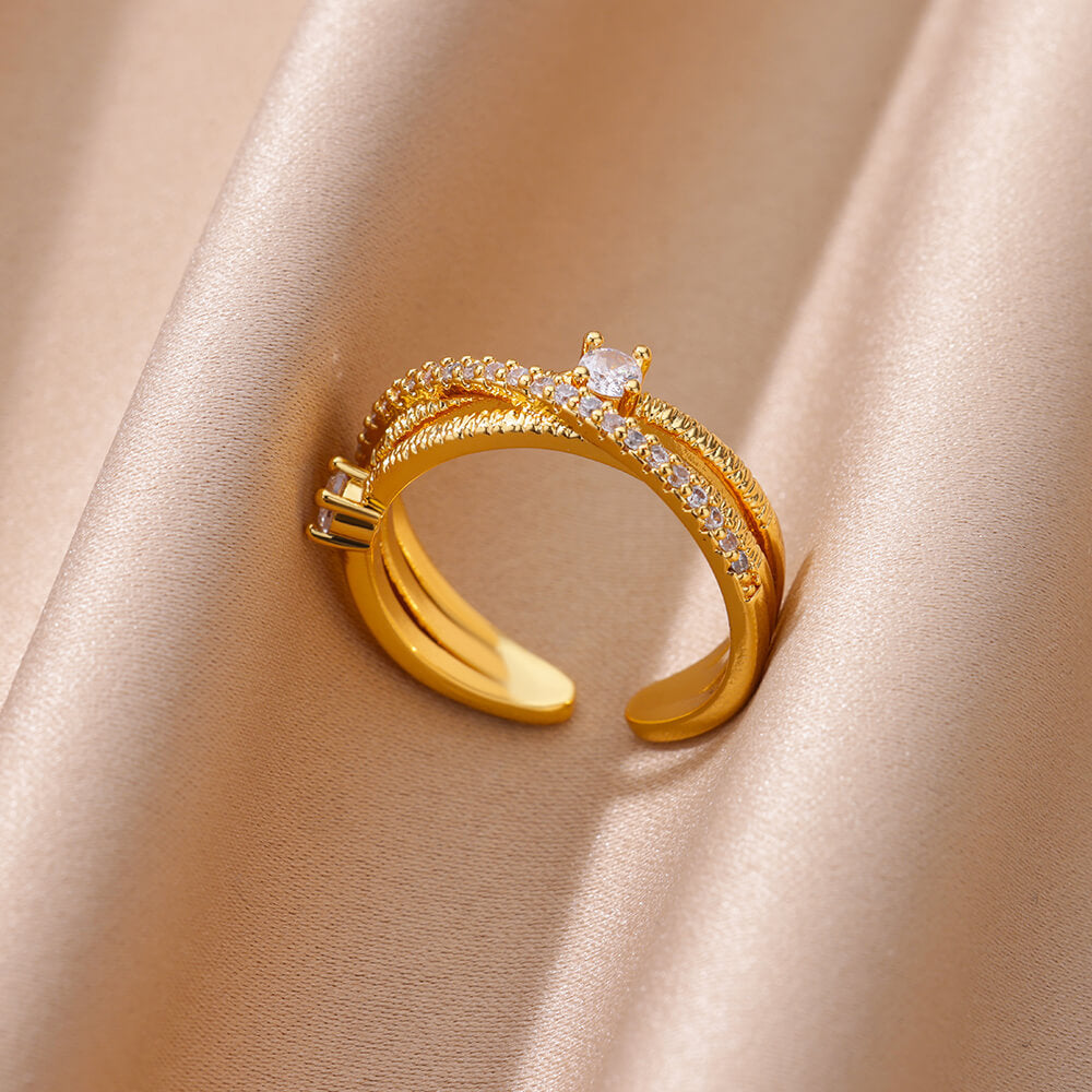 18K Gold-Plated Full Diamond Open Ring — Colorfast Titanium Steel