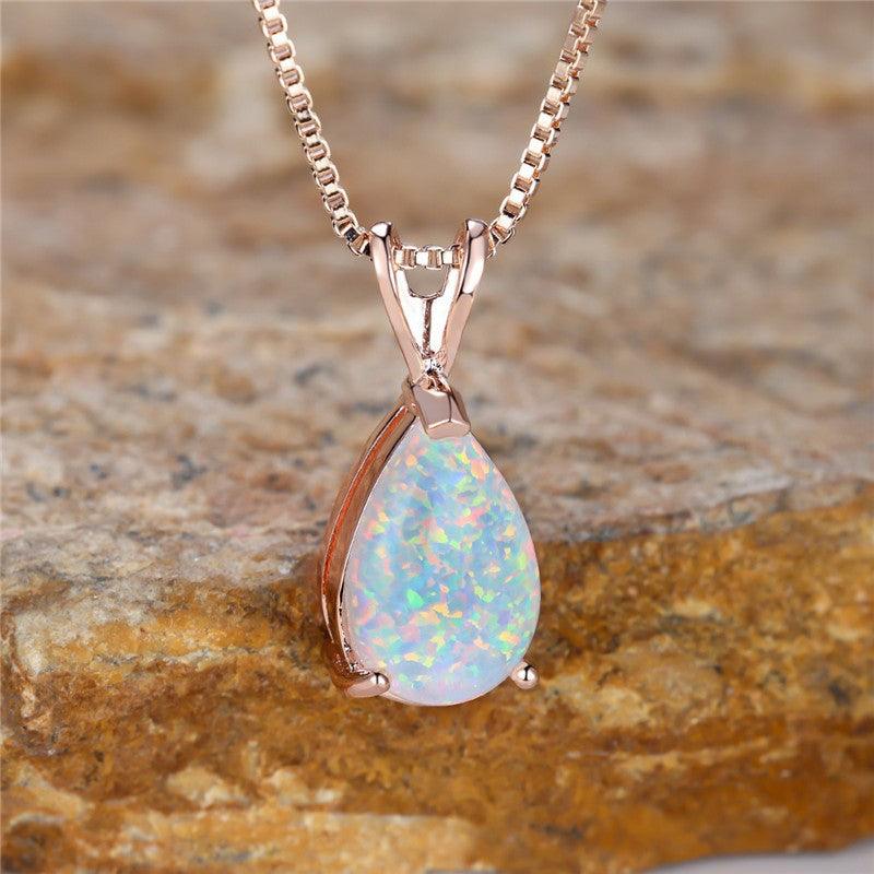 Elegant Colorful Water Drop Opal Pendant Necklace