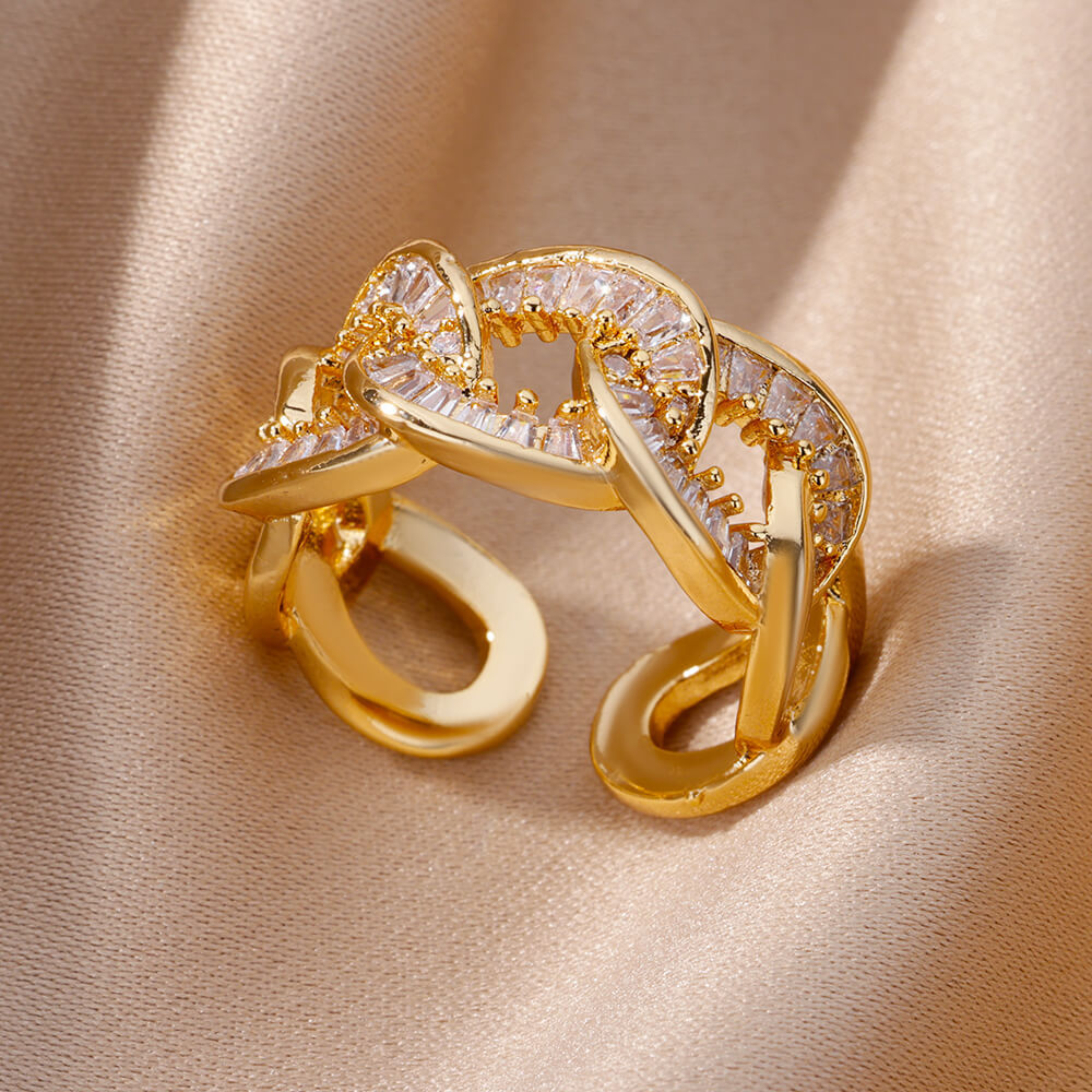 18K Gold-Plated Full Diamond Open Ring — Colorfast Titanium Steel