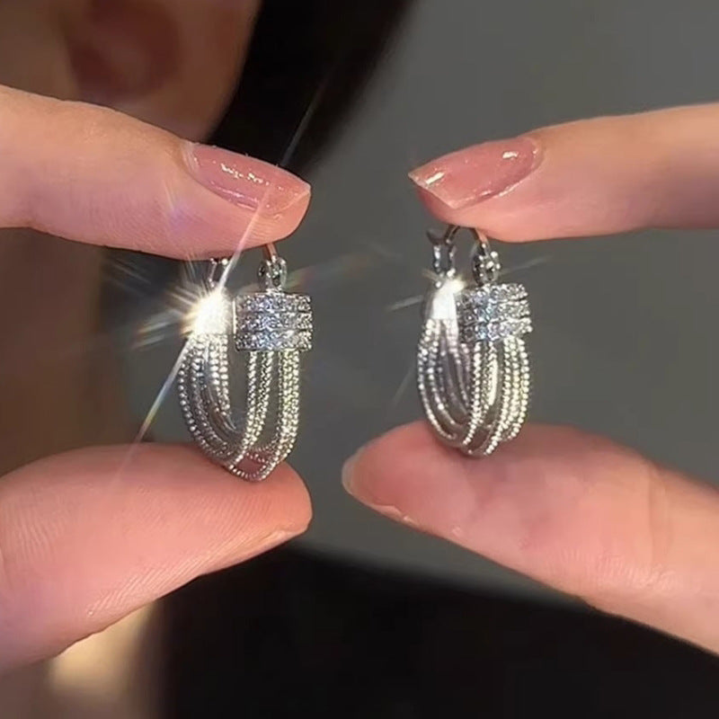 Real Gold Plated U-Shaped Multi-Layer Zircon Earrings – Elegant Statement Jewelry