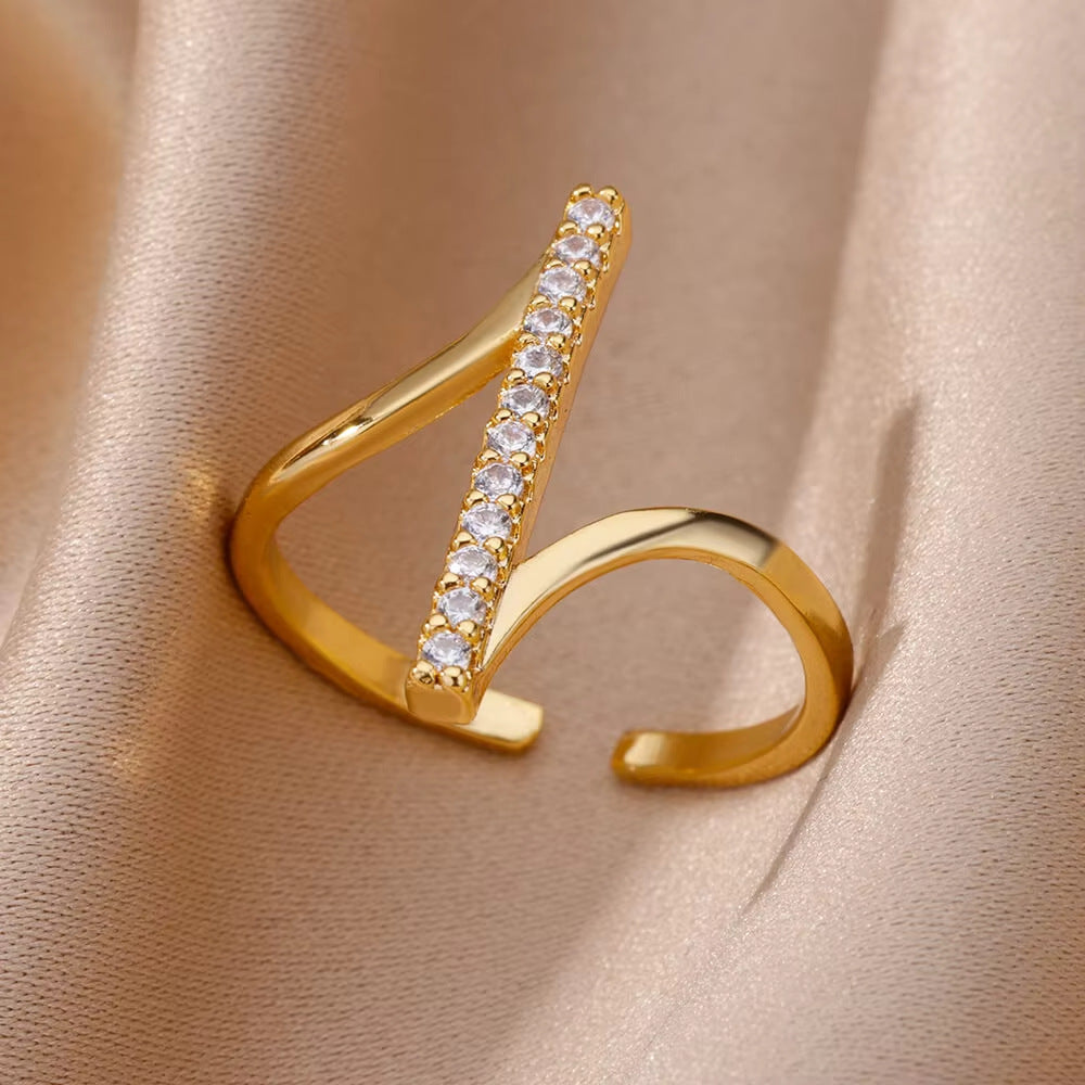 18K Gold-Plated Full Diamond Open Ring — Colorfast Titanium Steel