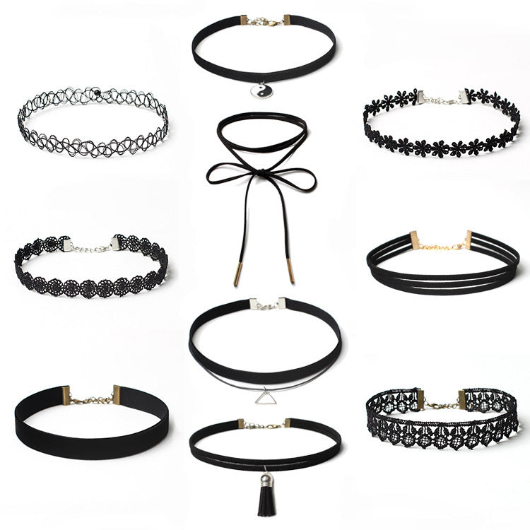 Black Velvet Gothic Choker Necklace Set for Women