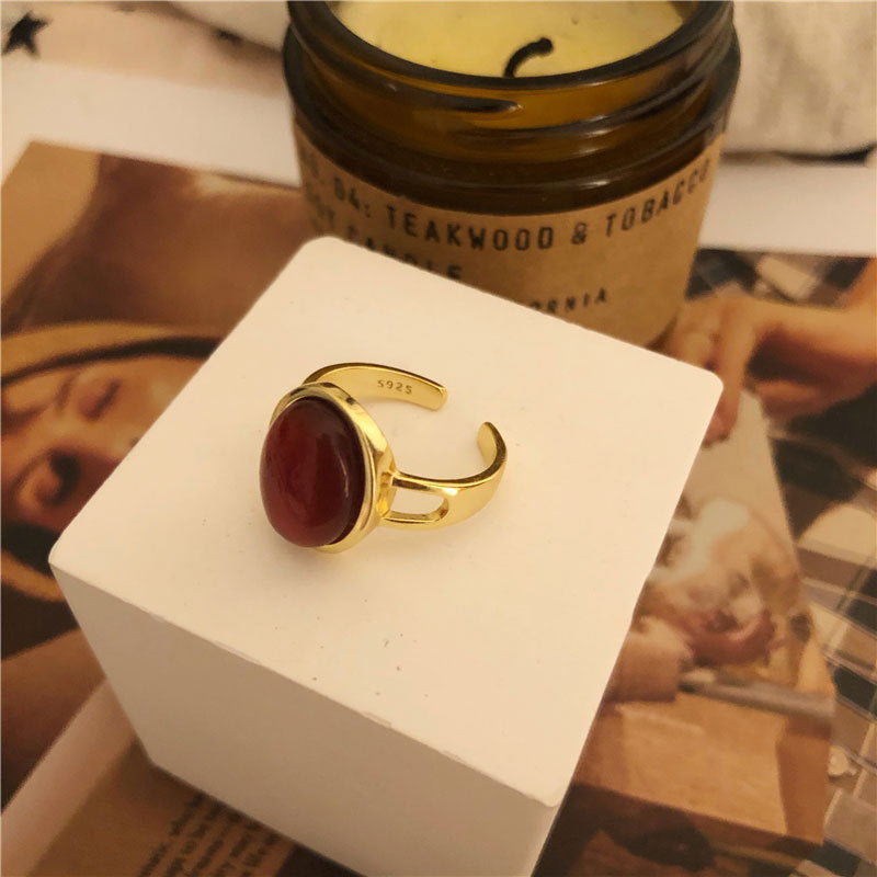 French Minority Design Cold Wind Red Agate Ring