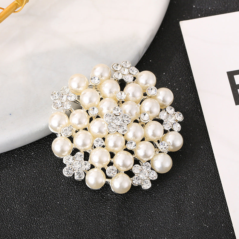Elegant Pearl and Diamond Flower Brooch – Fashion OL Style
