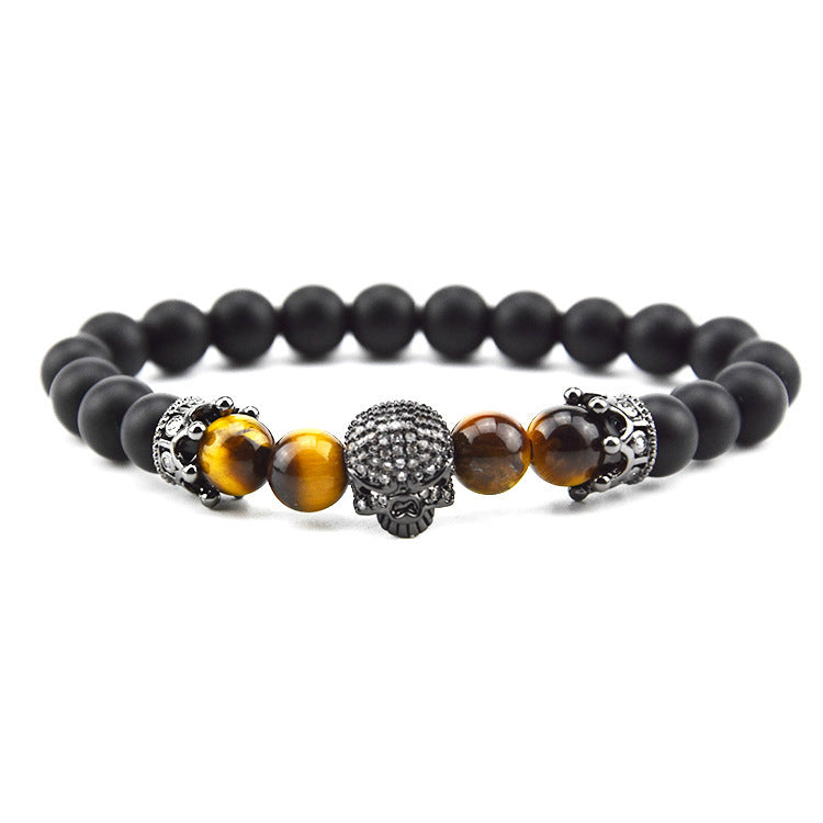 Volcanic Rock Beaded Bracelet with Crown and Zircon