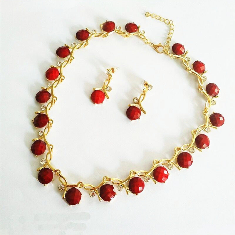 Multi-Color Floral Resin Jewelry Sets – Necklace & Earrings with Alloy and Crystal Accents