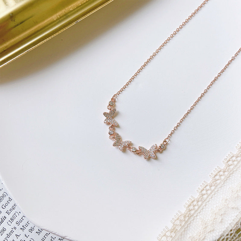 Korean Style Mori Small Butterfly Necklace with Diamonds – Elegant Fashion Jewelry