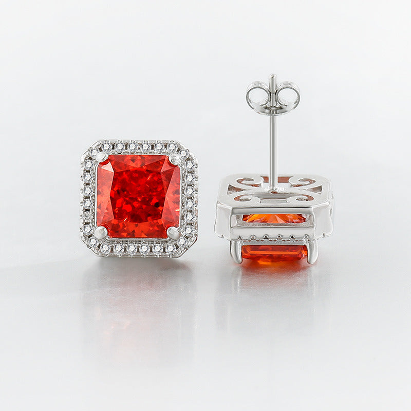 Geometric Square Carbon Drill Stud Earrings