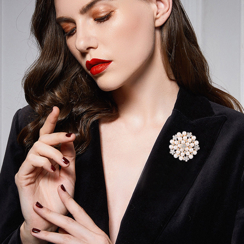 Elegant Pearl and Diamond Flower Brooch – Fashion OL Style