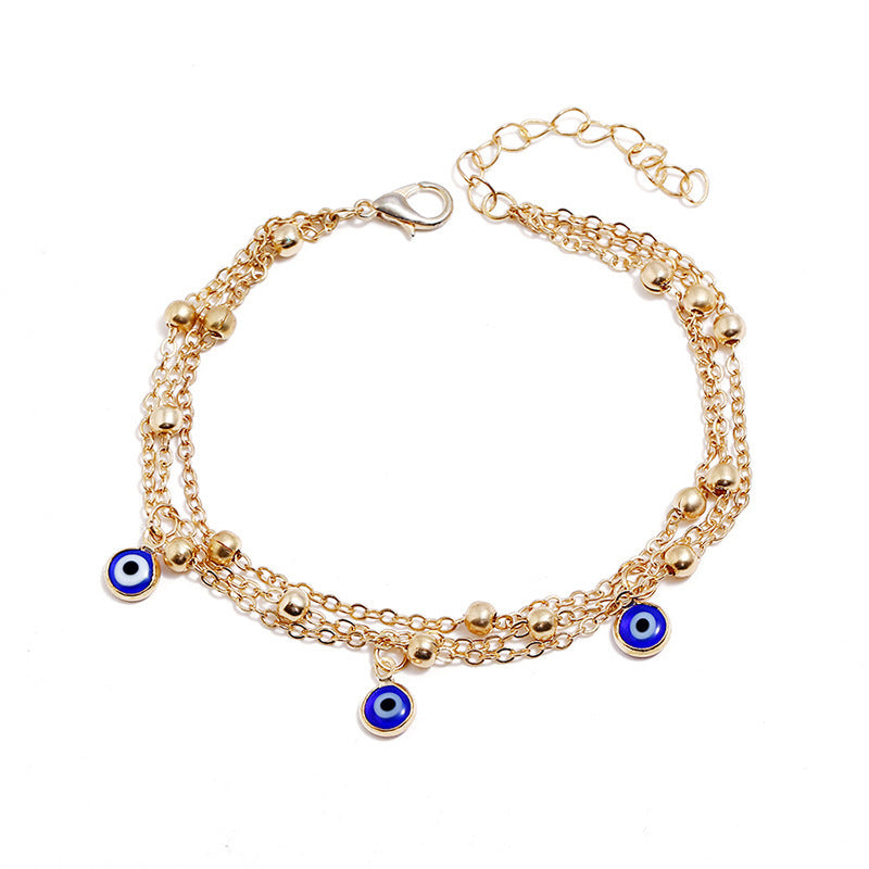 Fashion Eye Charm Anklet with Rice Beads – Simple OL Style