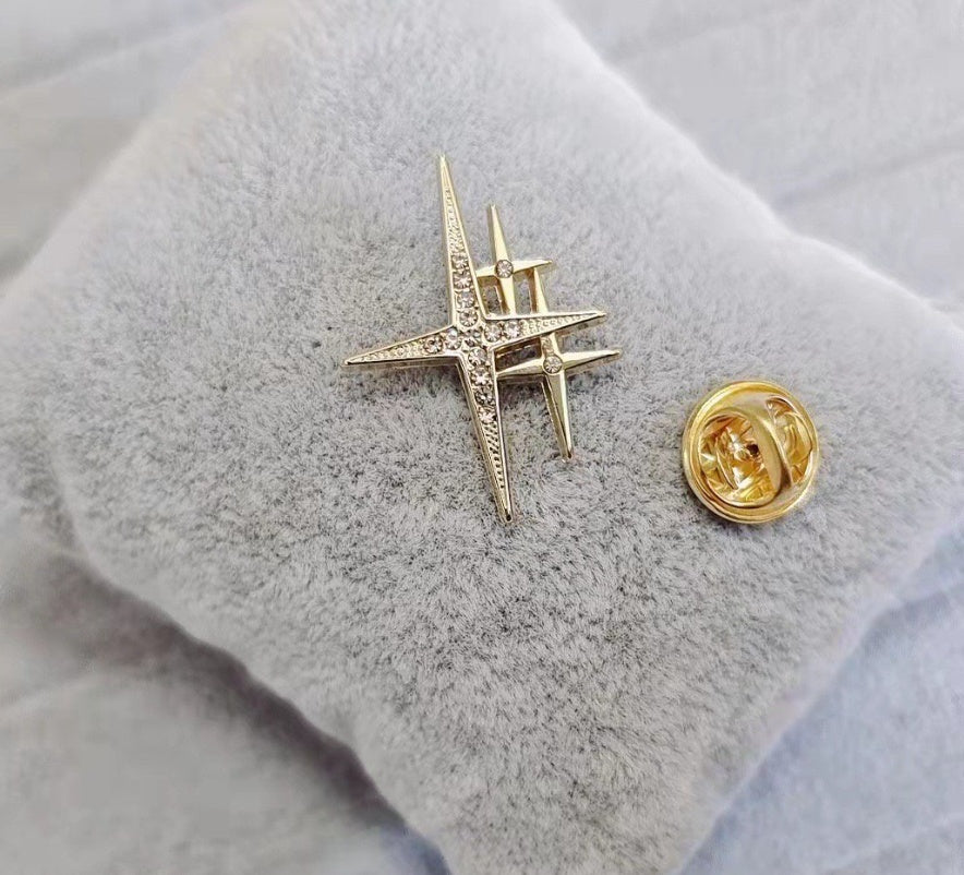 Retro Star Crystal Brooch – Elegant European-Style Collar Pin for Women