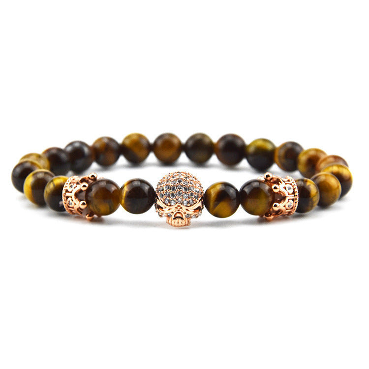 Volcanic Rock Beaded Bracelet with Crown and Zircon