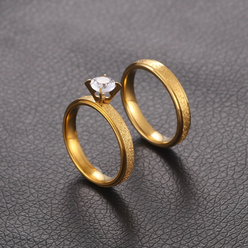 Popular Zircon Frosted Titanium Steel Ring