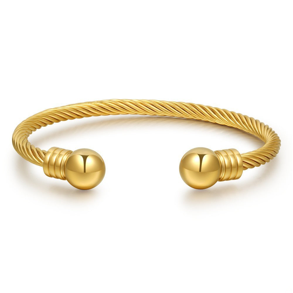 Wire Rope Open-Ended Bracelet with Round Beads