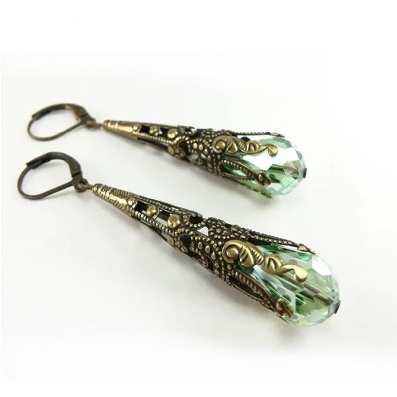 Vintage Crystal Flower Long Drop Earrings