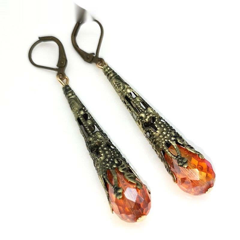 Vintage Crystal Flower Long Drop Earrings