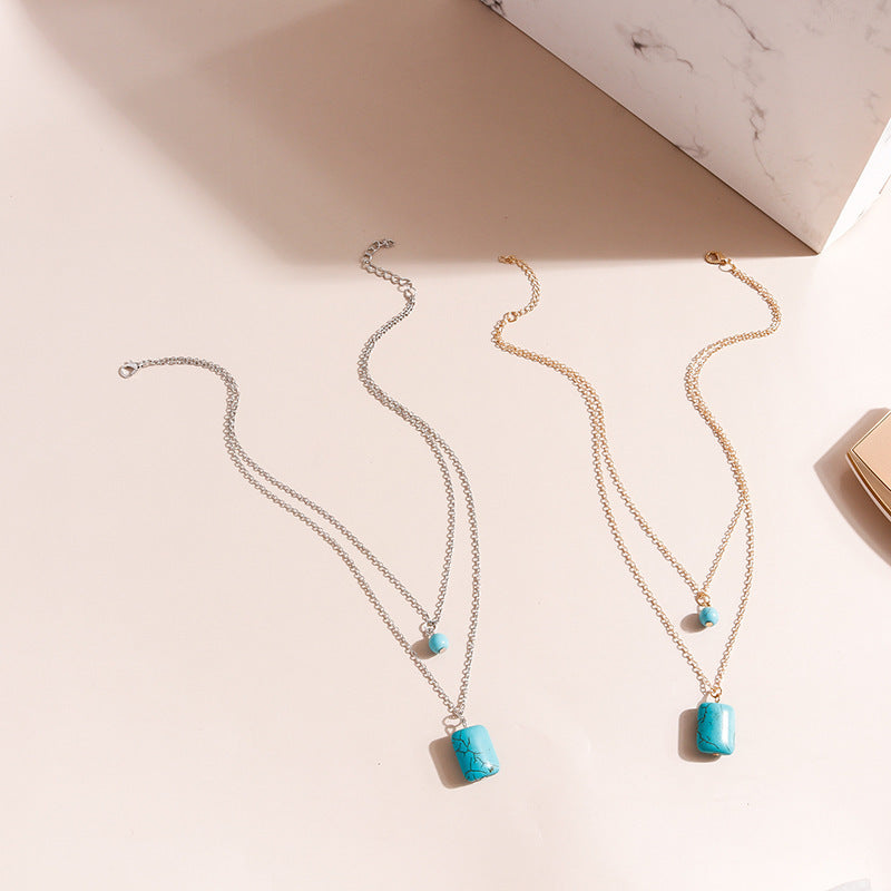 Turquoise Double-Layer Cylindrical Pendant Necklace